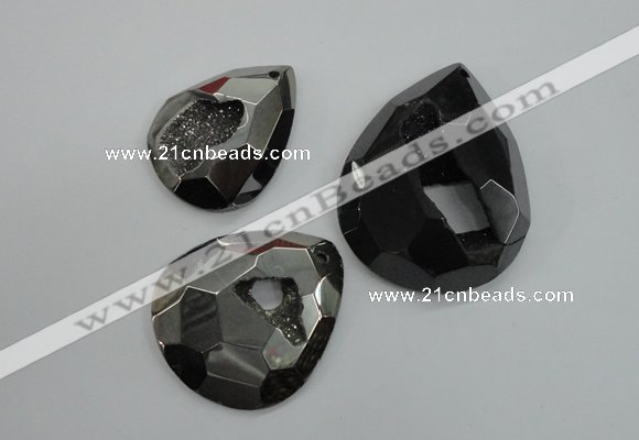 NGP1130 40*45 - 50*55mm faceted teardrop plated druzy agate pendants