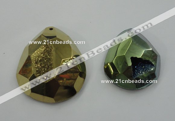 NGP1132 40*45 - 50*55mm faceted teardrop plated druzy agate pendants