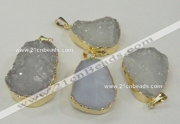 NGP1140 25*35mm - 40*45mm freeform druzy agate pendants with brass setting