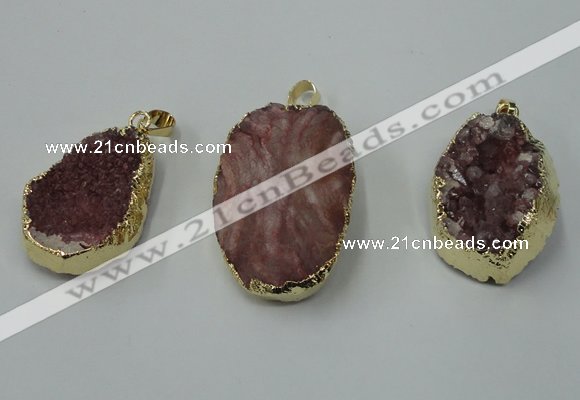 NGP1141 25*35mm - 40*45mm freeform druzy agate pendants with brass setting