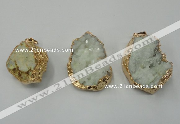 NGP1142 25*35mm - 40*45mm freeform druzy agate pendants with brass setting