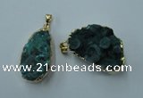 NGP1143 25*35mm - 40*45mm freeform druzy agate pendants with brass setting