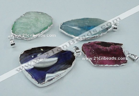 NGP1148 25*35mm - 35*45mm freeform druzy agate pendants with brass setting