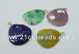 NGP1149 40*50mm - 50*55mm freeform druzy agate pendants with brass setting