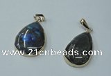 NGP1158 20*30mm - 25*35mm freeform labradorite pendants with brass setting