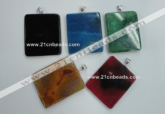 NGP1280 43*52mm rectangle agate pendants with brass setting