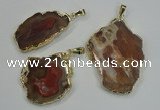 NGP1283 25*40mm – 40*55mm freeform agate pendants with brass setting