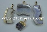 NGP1285 20*25mm – 35*45mm freeform druzy agate pendants with brass setting