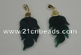 NGP1289 25*55mm leaf green agate pendants with brass setting