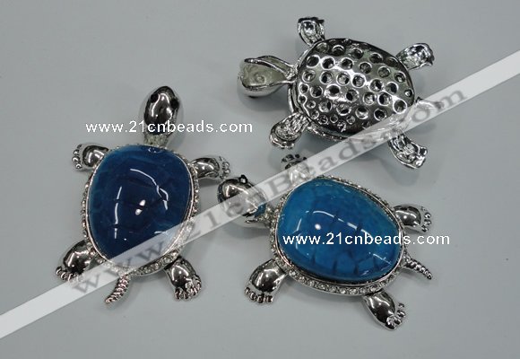 NGP1298 43*60mm tortoise agate pendants with crystal pave alloy settings