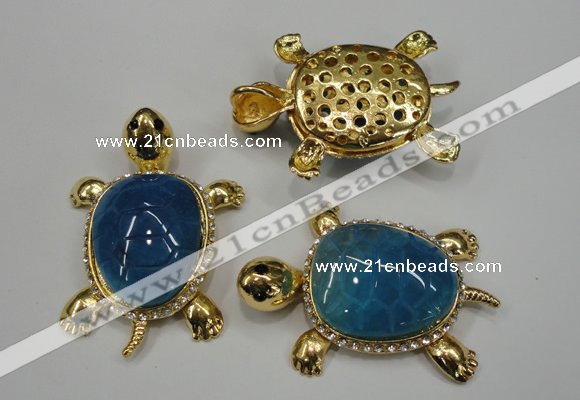 NGP1307 43*60mm tortoise agate pendants with crystal pave alloy settings