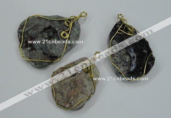 NGP1316 30*40mm - 35*50mm freeform agate pendants with brass setting