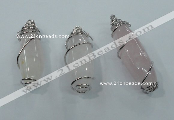 NGP1345 20*45mm - 22*60mm nuggets rose quartz pendants with brass setting