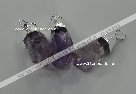 NGP1353 15*30mm - 18*40mm faceted nuggets amethyst pendants