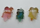 NGP1365 30*40mm - 35*45mm leaf agate pendants with brass setting