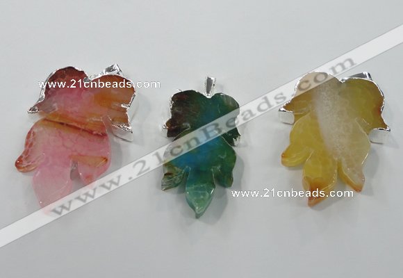 NGP1365 30*40mm - 35*45mm leaf agate pendants with brass setting