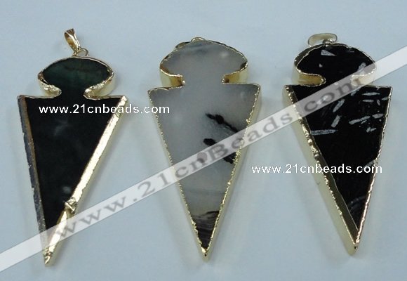 NGP1433 25*60mm - 30*65mm arrowhead agate pendants wholesale