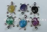 NGP1436 43*60mm tortoise agate pendants with crystal pave alloy settings