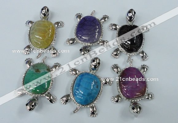 NGP1436 43*60mm tortoise agate pendants with crystal pave alloy settings