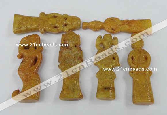 NGP1444 20*70mm - 25*75mm Carved dyed natural hetian jade pendants