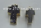 NGP1447 20*40mm - 30*55mm cross druzy amethyst gemstone pendants