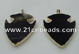 NGP1451 47*57mm arrowhead black agate gemstone pendants wholesale