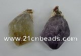 NGP1467 22*45mm - 25*50mm nuggets amethyst & citrine pendants