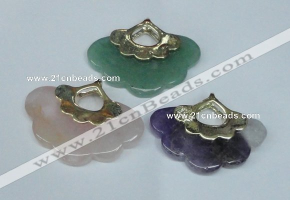 NGP1509 8*40*50mm mixed gemstone with brass setting pendants