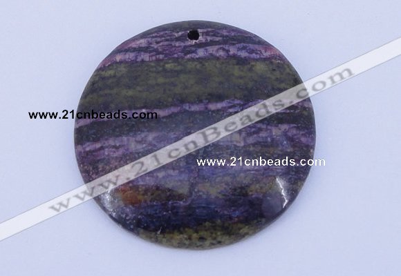 NGP152 2pcs 45mm flat round fashion long spar stone pendants