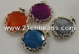 NGP1561 10*45*47mm flat round agate with brass setting pendants