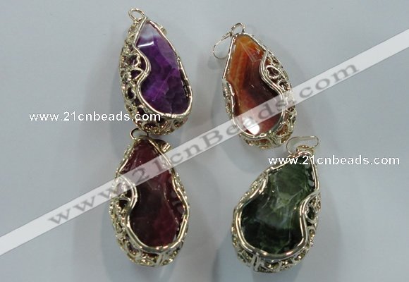 NGP1562 28*30*55mm teardrop agate with brass setting pendants