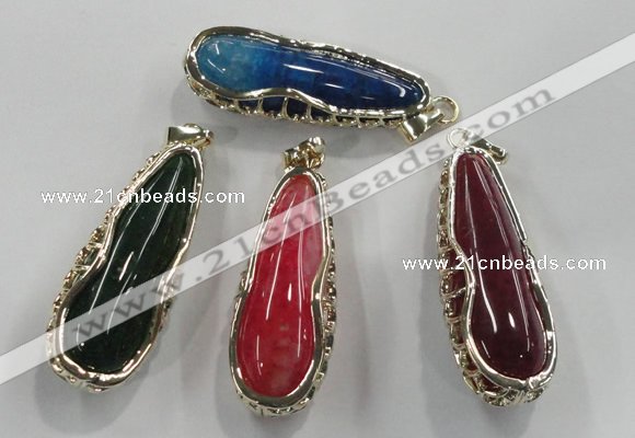 NGP1563 18*25*65mm teardrop agate with brass setting pendants