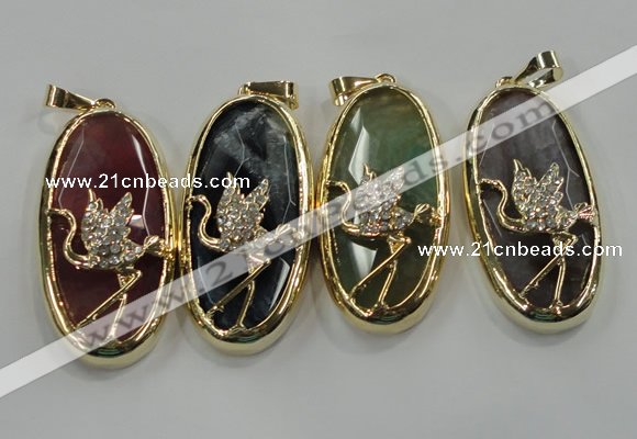 NGP1564 8*28*60mm oval agate with brass setting pendants