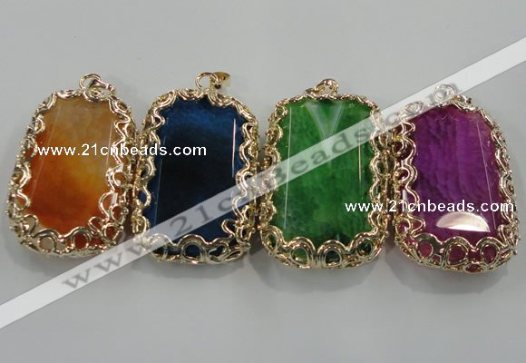 NGP1567 12*40*65mm rectangle agate with brass setting pendants