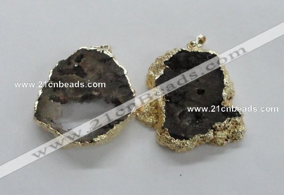 NGP1676 40*45mm - 45*60mm freeform plated druzy agate pendants