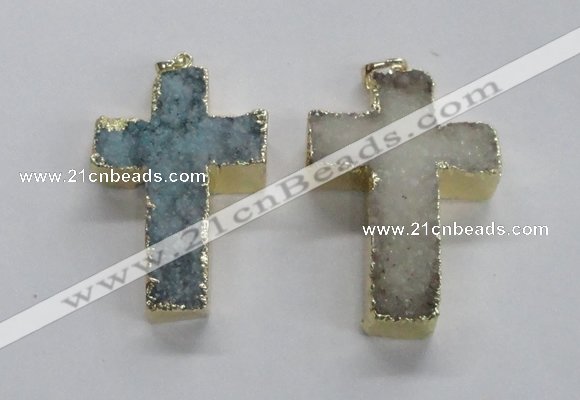 NGP1686 30*45mm - 32*50mm cross druzy agate pendants wholesale