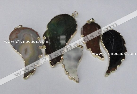 NGP1695 20*40mm - 35*70mm carved leaf agate gemstone pendants