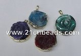 NGP1696 28*30mm - 30*32mm carved flower agate gemstone pendants