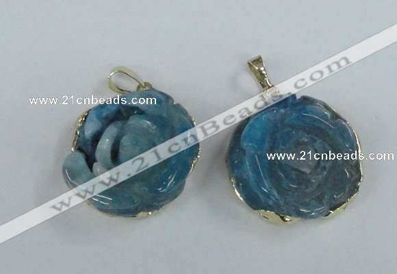 NGP1710 28*30mm - 30*32mm carved flower agate gemstone pendants