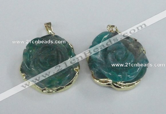 NGP1711 28*30mm - 30*32mm carved flower agate gemstone pendants