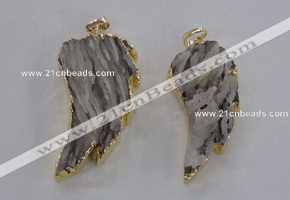 NGP1743 20*45mm - 25*55mm carved leaf druzy agate pendants