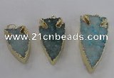 NGP1749 20*30mm - 25*50mm arrowhead druzy agate gemstone pendants