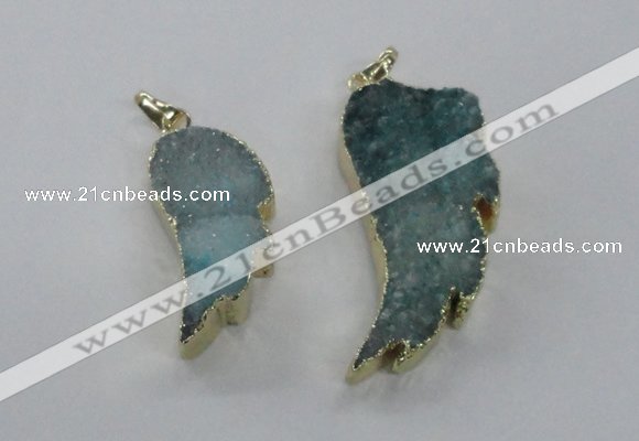 NGP1803 35*40mm - 45*50mm wing-shaped plated druzy agate pendants