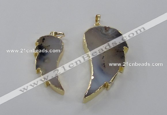 NGP1805 20*45mm - 28*55mm wing-shaped montana agate pendants