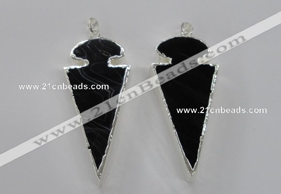 NGP1807 25*60mm - 30*65mm arrowhead black agate pendants