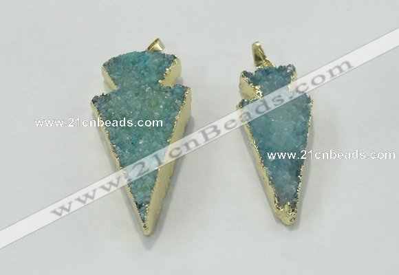NGP1812 22*40mm - 28*48mm arrowhead druzy agate gemstone pendants