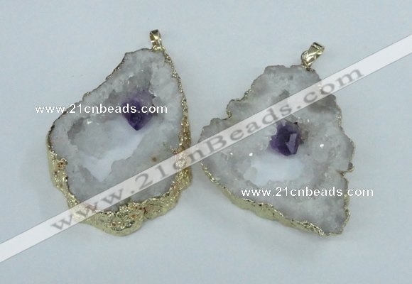 NGP1950 30*40mm - 45*55mm freeform druzy agate & amethyst pendants