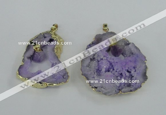NGP1951 30*40mm - 45*55mm freeform druzy agate & amethyst pendants