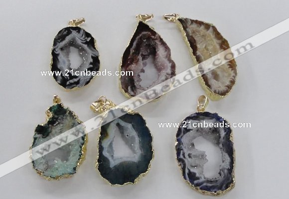 NGP1974 25*40mm - 30*50mm freeform druzy agate gemstone pendants