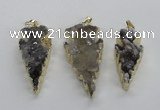 NGP1987 15*40mm - 20*50mm arrowhead druzy agate pendants